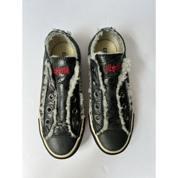 Converse Chuck Taylor Black Shearling OX Wool All Star Shoes 1W481 Women's Sz‎ 5 - Picture 2 of 9